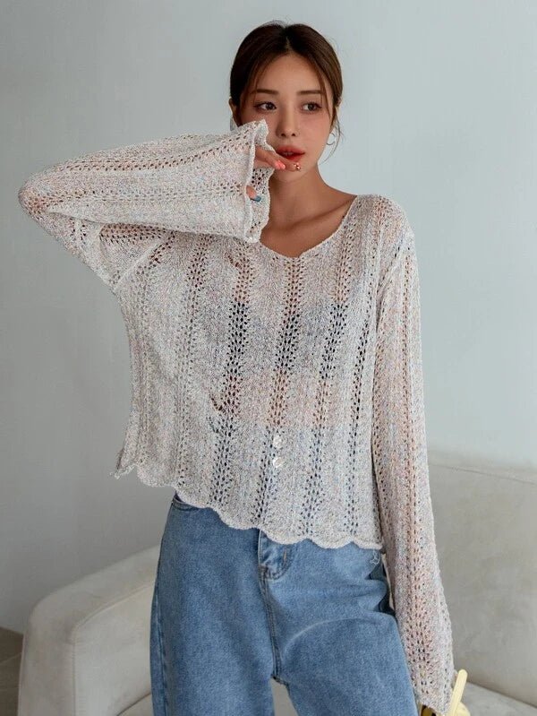 SHEIN DAZY Scallop Trim Pointelle Knit Sweater A4C - PINK SHOP EG
