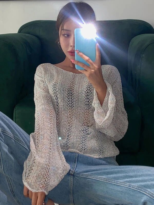 SHEIN DAZY Scallop Trim Pointelle Knit Sweater A4C - PINK SHOP EG