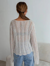 SHEIN DAZY Scallop Trim Pointelle Knit Sweater A4C - PINK SHOP EG