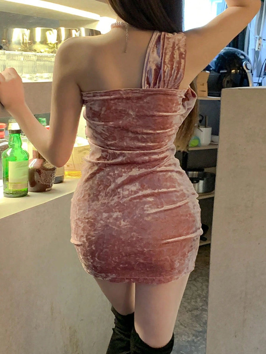 SHEIN DAZY Velvet Wrap Twist Cropped Party Dress C2A - PINK SHOP EG