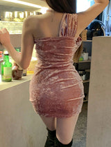 SHEIN DAZY Velvet Wrap Twist Cropped Party Dress C2A - PINK SHOP EG