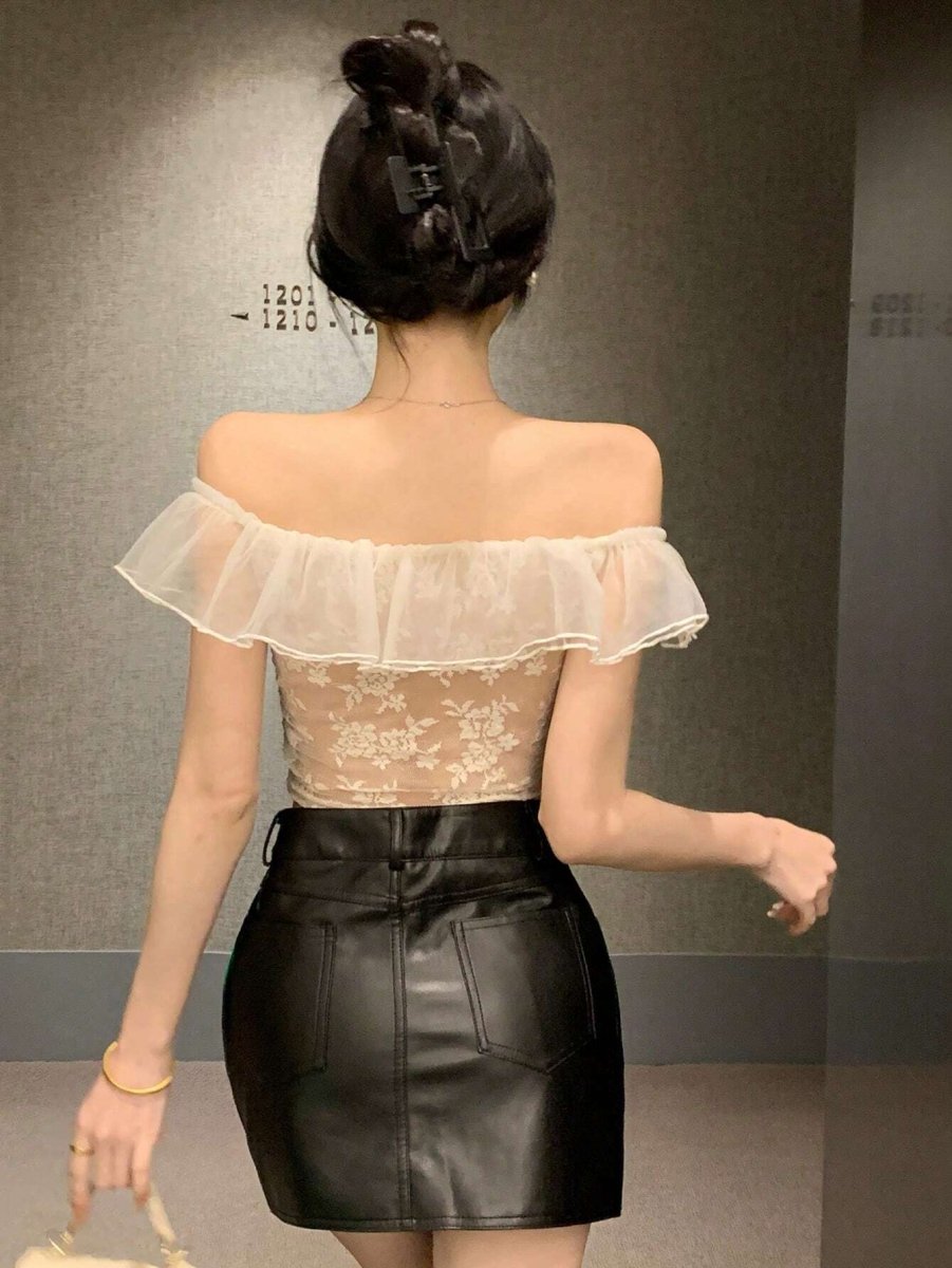 SHEIN DAZY Women's Slim Fit Lace Mesh Sheer Top A1B - PINK SHOP EG