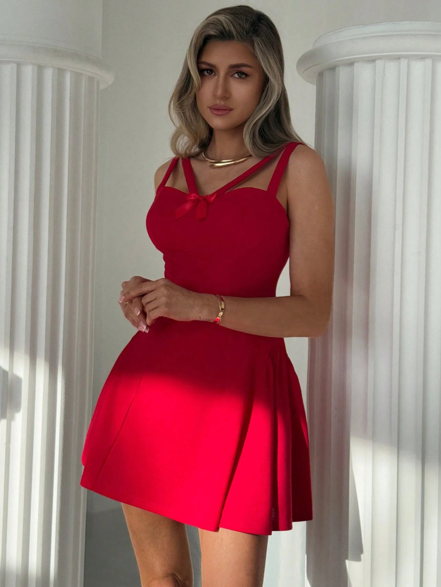 SHEIN DRESS Aloruh Women Solid Color Hollow - Out Red C2A - PINK SHOP EG