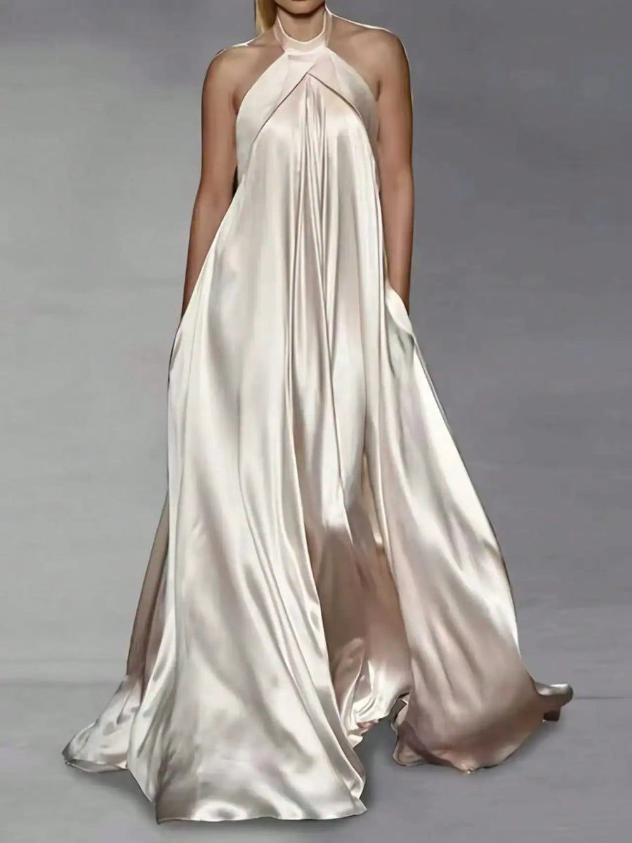 SHEIN DRESS Elegant Satin Backless Maxi Dress - PINK SHOP EG