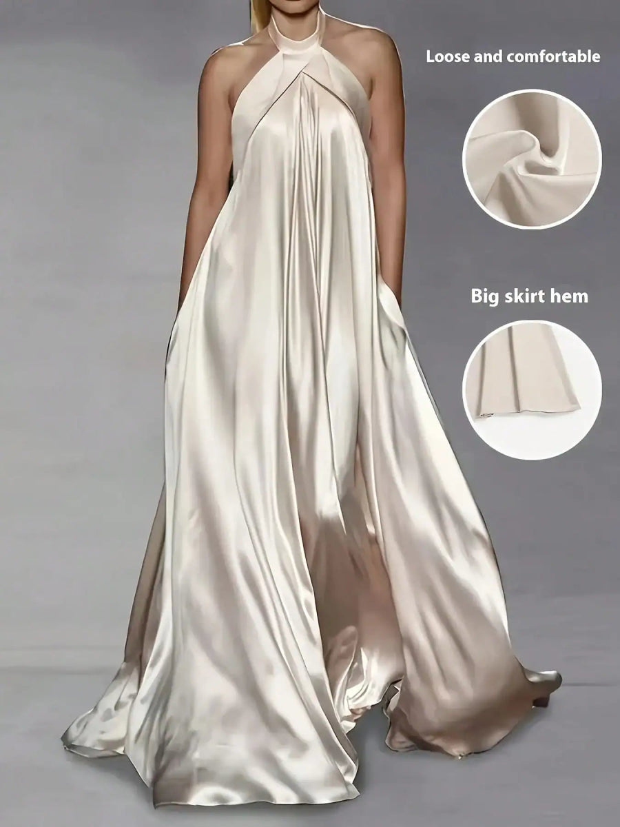 SHEIN DRESS Elegant Satin Backless Maxi Dress - PINK SHOP EG