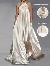 SHEIN DRESS Elegant Satin Backless Maxi Dress - PINK SHOP EG