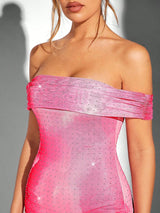 SHEIN DRESS Hauture Knitted Floral Elegant Off - Shoulder D6C - PINK SHOP EG