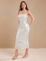 SHEIN DRESS L’Amorae Elegant Strapless Sequin Foldover Fitter - PINK SHOP EG