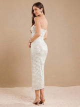 SHEIN DRESS L’Amorae Elegant Strapless Sequin Foldover Fitter - PINK SHOP EG