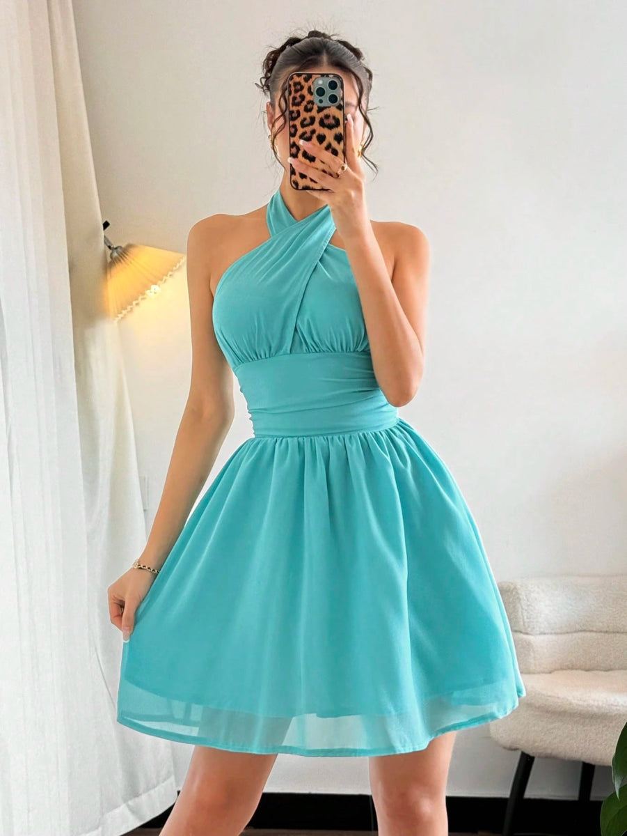 SHEIN DRESS Privé Women's New Elegant Halter Flared D2B - PINK SHOP EG