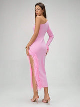 SHEIN DRESS Rafferiza Women's Solid Color Shoulder Long Sleeve C4C - PINK SHOP EG