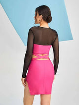 SHEIN DRESS X THE LOFTY MOM Mesh Panel Cut Out C6C - PINK SHOP EG