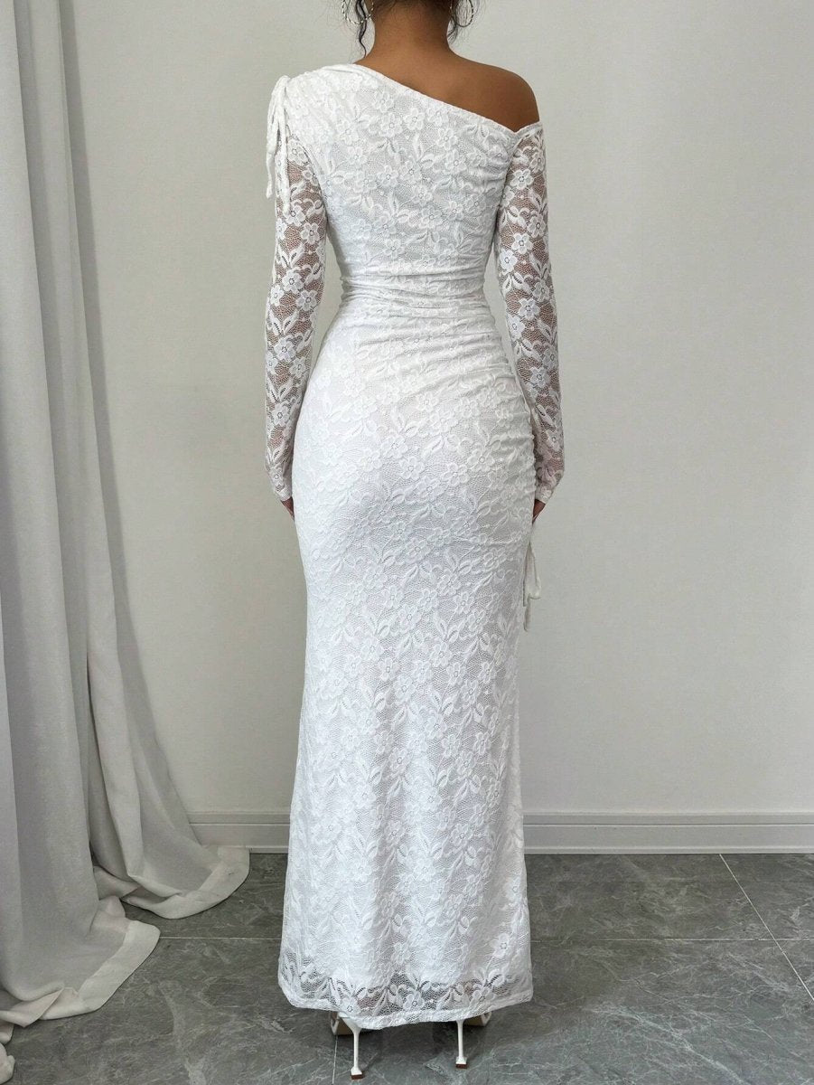 SHEIN Dresses Rafferiza Plain Oblique Shoulder Long Sleeve - PINK SHOP EG