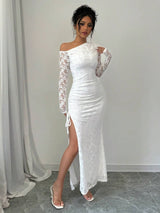 SHEIN Dresses Rafferiza Plain Oblique Shoulder Long Sleeve - PINK SHOP EG