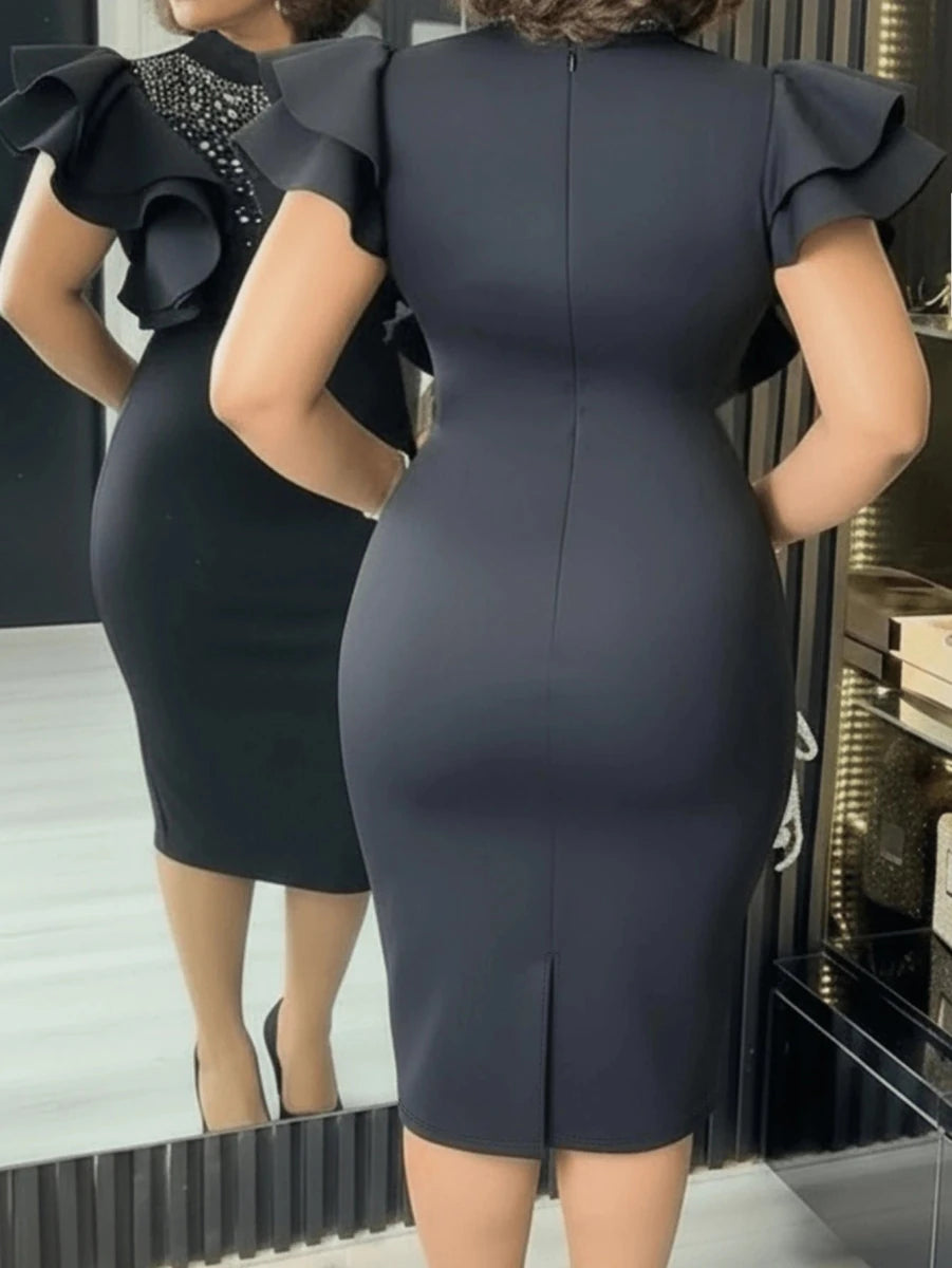 SHEIN Dresses Women's Elegant Bowknot Pearl Waist Slit Mini Dress - PINK SHOP EG