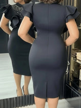 SHEIN Dresses Women's Elegant Bowknot Pearl Waist Slit Mini Dress - PINK SHOP EG