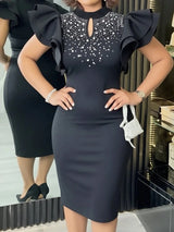 SHEIN Dresses Women's Elegant Bowknot Pearl Waist Slit Mini Dress - PINK SHOP EG