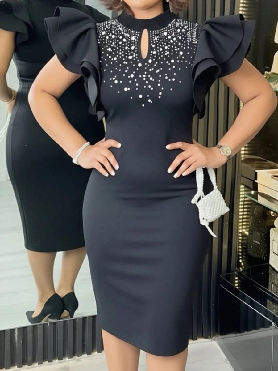 SHEIN Dresses Women's Elegant Bowknot Pearl Waist Slit Mini Dress - PINK SHOP EG