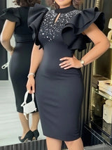 SHEIN Dresses Women's Elegant Bowknot Pearl Waist Slit Mini Dress - PINK SHOP EG