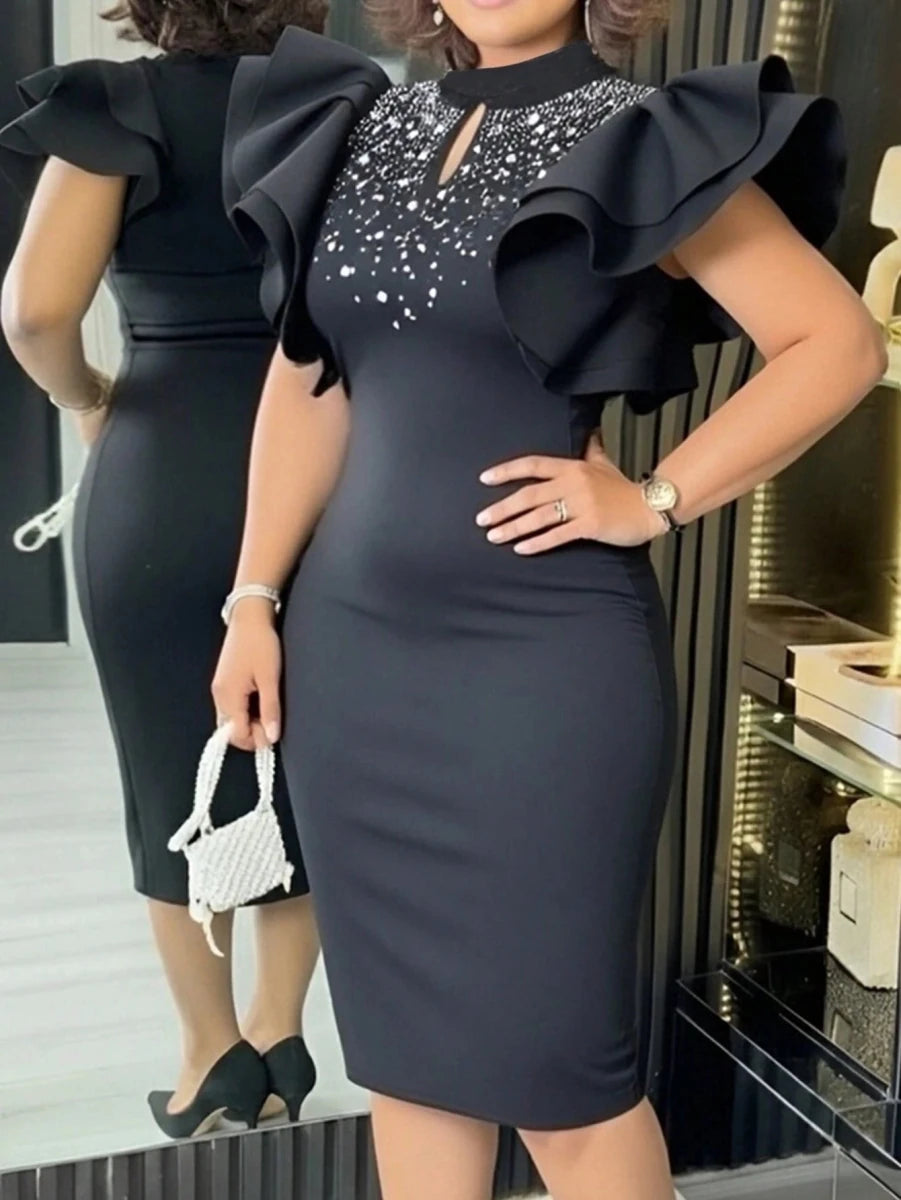 SHEIN Dresses Women's Elegant Bowknot Pearl Waist Slit Mini Dress - PINK SHOP EG