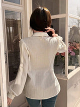 SHEIN EARO Chic Women's Classic Apricot Button - Up Casual Elegant Shirt, Long Puff Sleeves - PINK SHOP EG