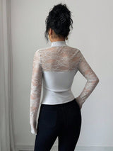 SHEIN Elenzga Women's Lace Patchwork Long Sleeve Top - PINK SHOP EG