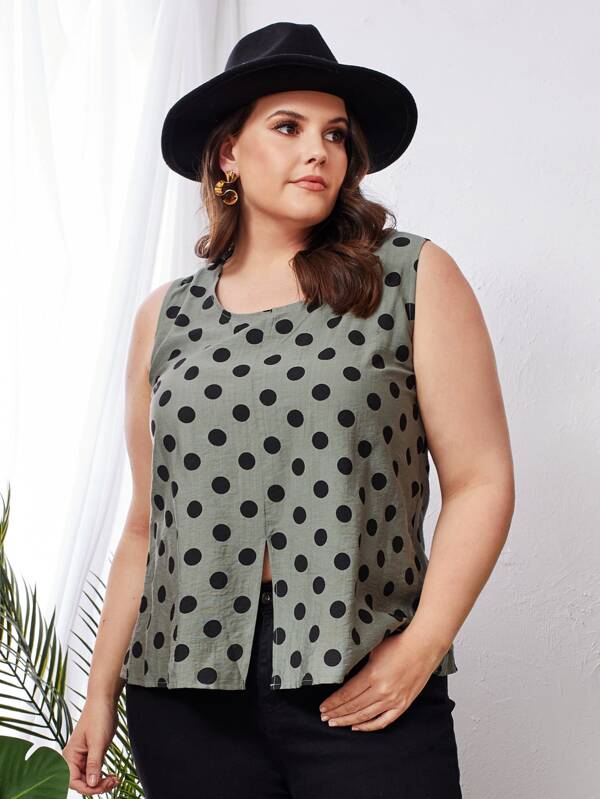 Shein EMERY ROSE Plus Split Hem Polka Dot Top F2A - PINK SHOP EG