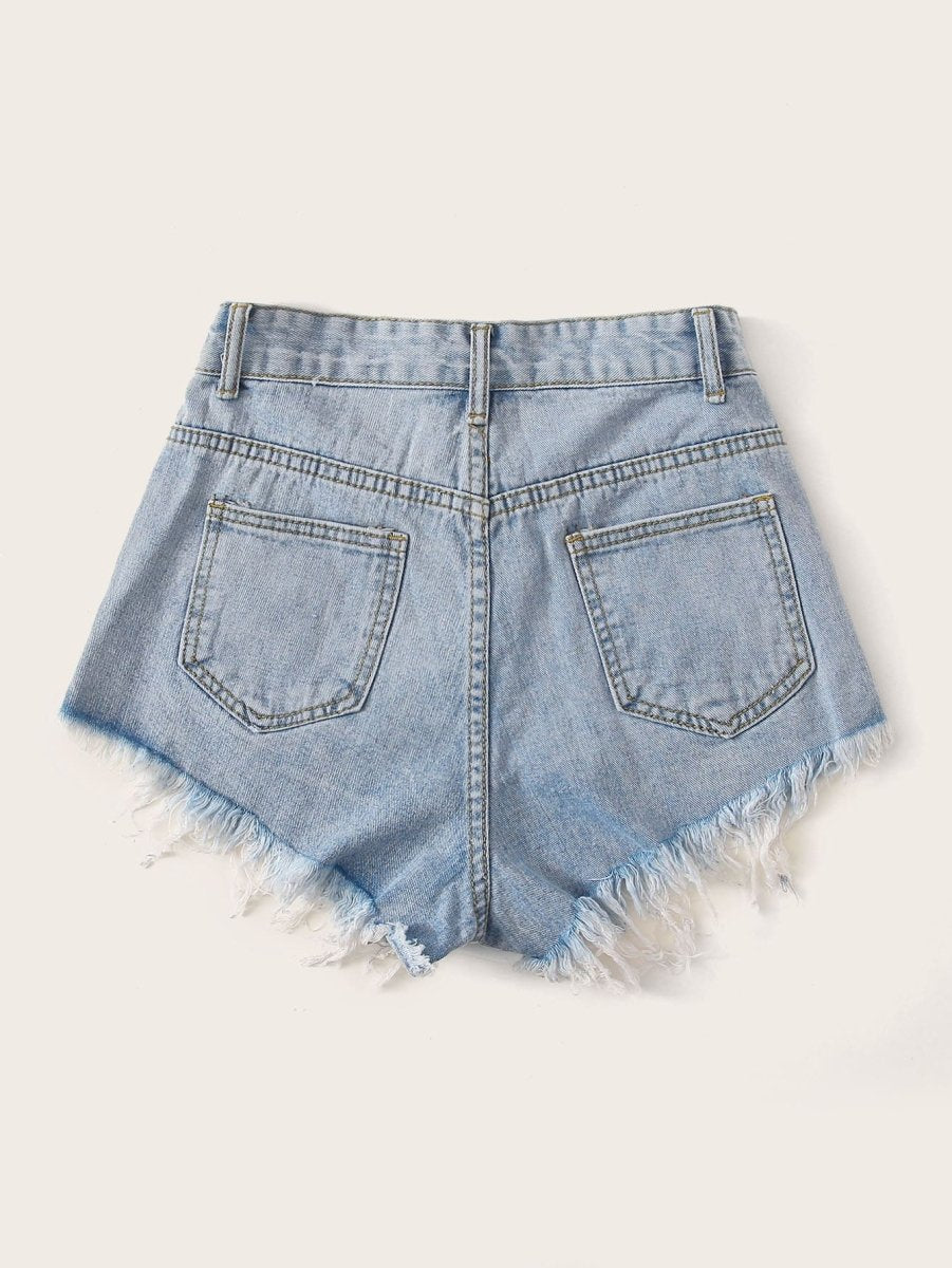 SHEIN EZwear Raw Hem Ripped Denim Shorts I3B - PINK SHOP EG