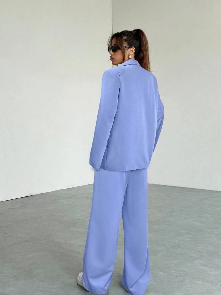 SHEIN EZwear Summer Casual Blue Women 3 Pieces Suit Set: Long Sleeve Blazer - PINK SHOP EG