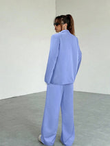 SHEIN EZwear Summer Casual Blue Women 3 Pieces Suit Set: Long Sleeve Blazer - PINK SHOP EG