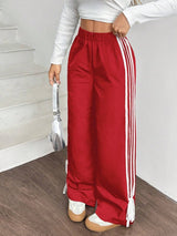 SHEIN EZwear Women Black Side Contrast White Tape Elastic Waist Pants - PINK SHOP EG