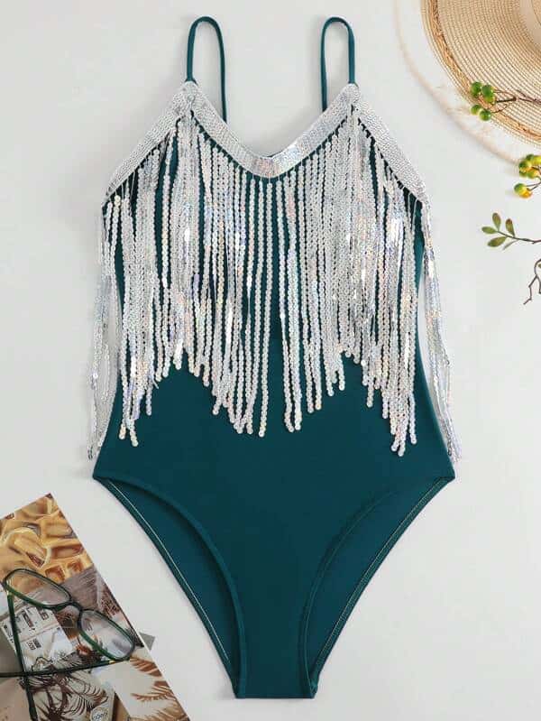 SHEIN Fringe Trim One Piece Swimsuit E4 - PINK SHOP EG
