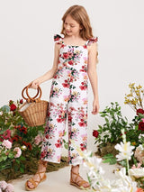 SHEIN Girls Allover Floral Ruffle Trim Jumpsuit F1A - PINK SHOP EG