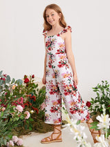 SHEIN Girls Allover Floral Ruffle Trim Jumpsuit F1A - PINK SHOP EG