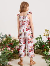 SHEIN Girls Allover Floral Ruffle Trim Jumpsuit F1A - PINK SHOP EG