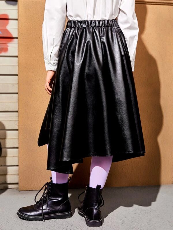 SHEIN Girls Asymmetrical Hem PU Leather Skirt K2A - PINK SHOP EG