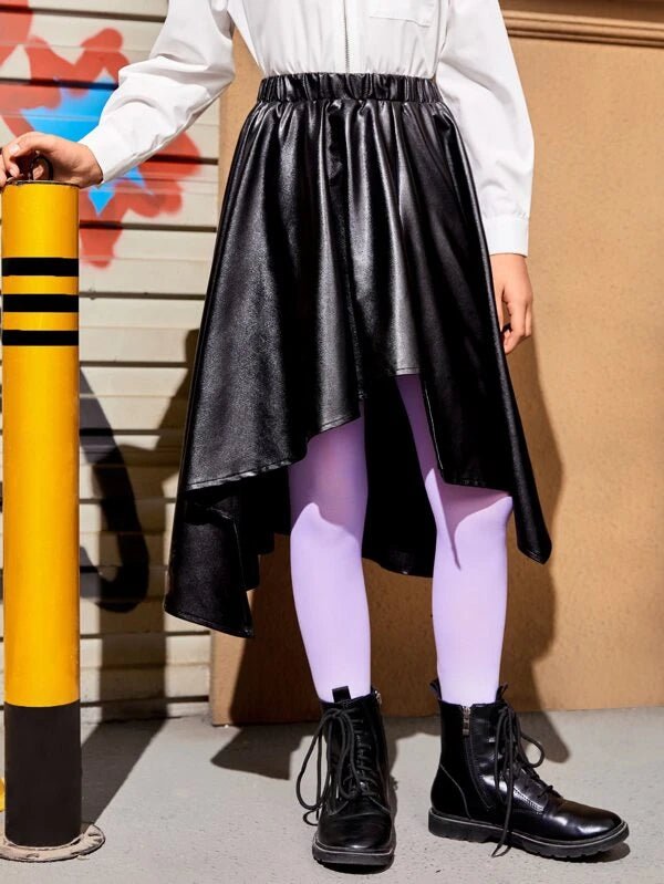 SHEIN Girls Asymmetrical Hem PU Leather Skirt K2A - PINK SHOP EG