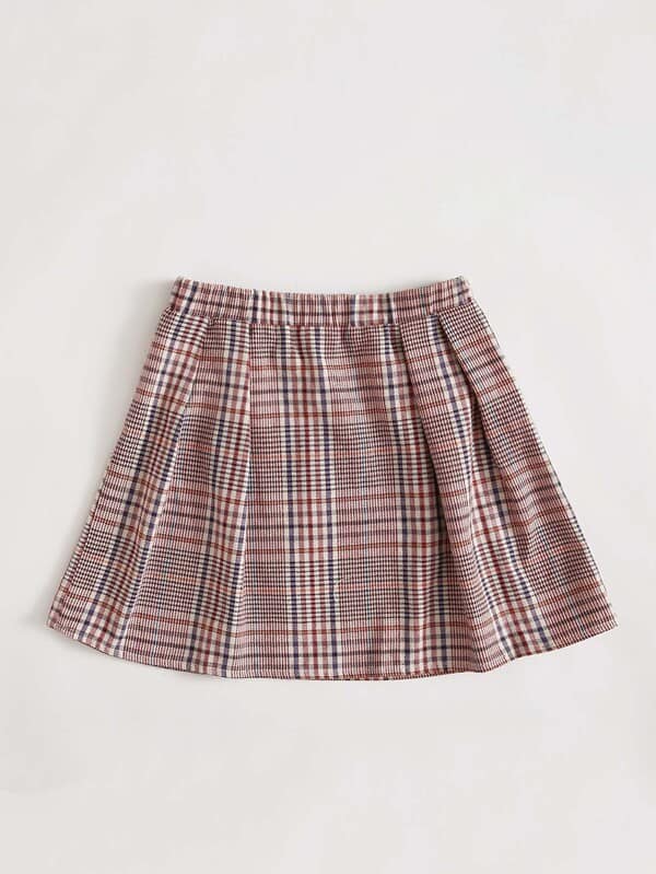 SHEIN Girls Buckle Pleated Detail Plaid Skirt F1C - PINK SHOP EG