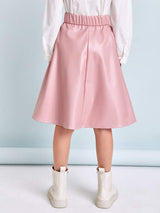 SHEIN Girls Buttoned Front PU Leather Skirt K4A - PINK SHOP EG