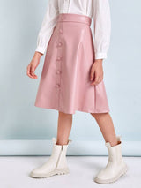 SHEIN Girls Buttoned Front PU Leather Skirt K4A - PINK SHOP EG