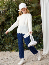 SHEIN Girls Cold Shoulder Ripped Raw Hem Sweater K5C - PINK SHOP EG