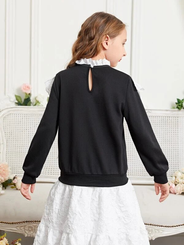 SHEIN Girls Colorblock Eyelet Embroidery Sweatshirt K3C - PINK SHOP EG