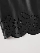 SHEIN Girls Elastic Waist Laser Cut Scallop Hem Leather Look Skirt K4A - PINK SHOP EG