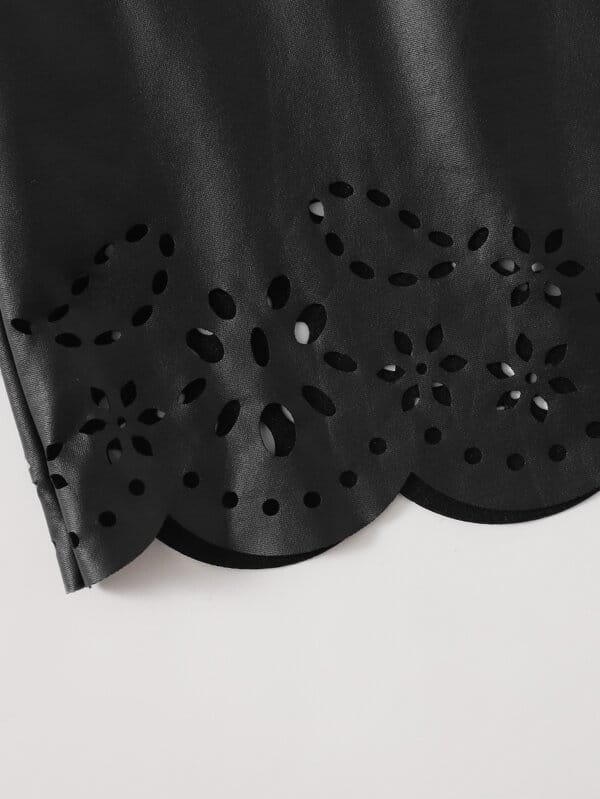 SHEIN Girls Elastic Waist Laser Cut Scallop Hem Leather Look Skirt K4A - PINK SHOP EG