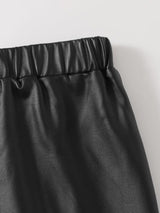 SHEIN Girls Elastic Waist Laser Cut Scallop Hem Leather Look Skirt K4A - PINK SHOP EG