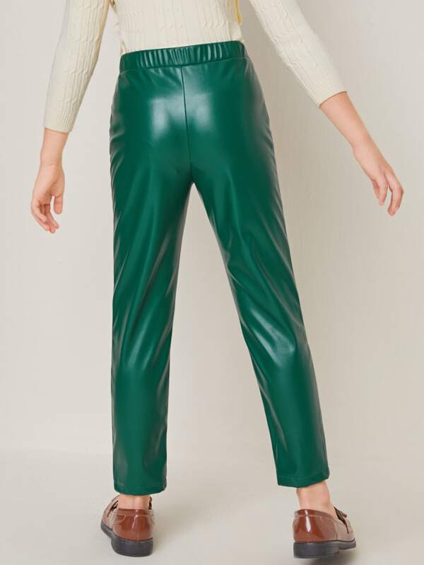 SHEIN Girls Elastic Waist PU Leather Pants K5B - PINK SHOP EG