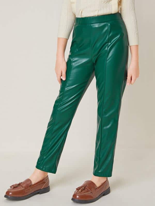 SHEIN Girls Elastic Waist PU Leather Pants K5B - PINK SHOP EG