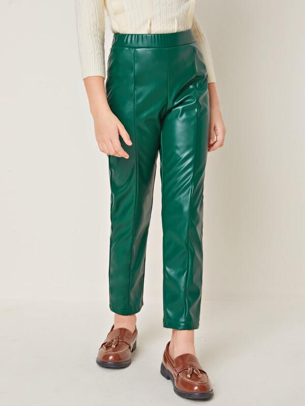 SHEIN Girls Elastic Waist PU Leather Pants K5B - PINK SHOP EG