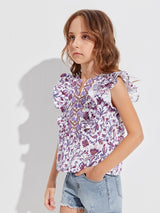 SHEIN Girls Floral Print Ruffle Armhole Top K2B - PINK SHOP EG