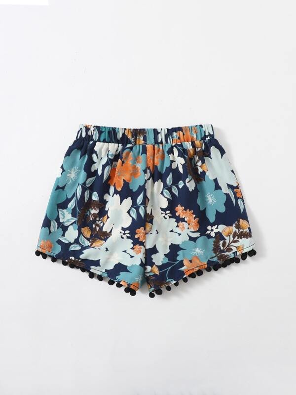 SHEIN Girls Fringe Hem Floral Shorts K6B - PINK SHOP EG